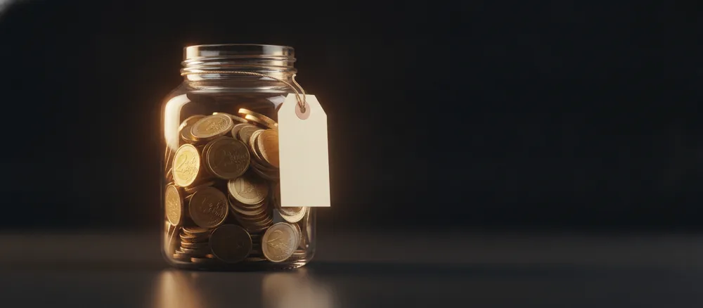 Transparentes Sparglas mit Münzen